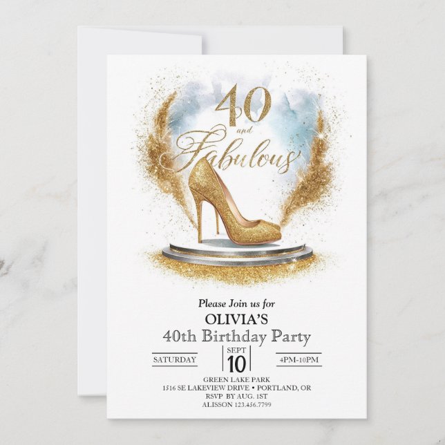 Glam Stylish Digital Gold 40. Geburtstag Einladung (Vorderseite)