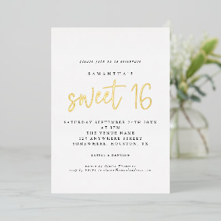 Glam Sweet 16 Birthday Party Script Real Foil Invi Folieneinladung