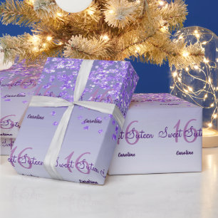 Glam Sweet 16 Fallender Lila Glitzer Geschenkpapier