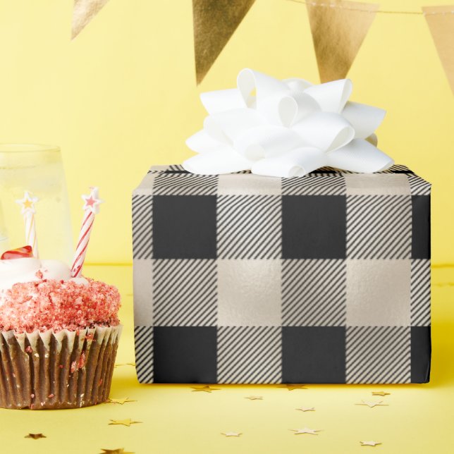 Glam Tan Black Buffalo Kariert Geschenkpapier (Geburtstagsparty)
