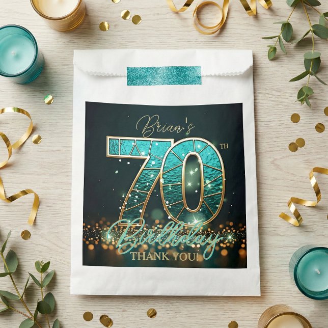 Glam Teal Gold Stained Glass Mosaic 70th Birthday Geschenktütchen (Von Creator hochgeladen)