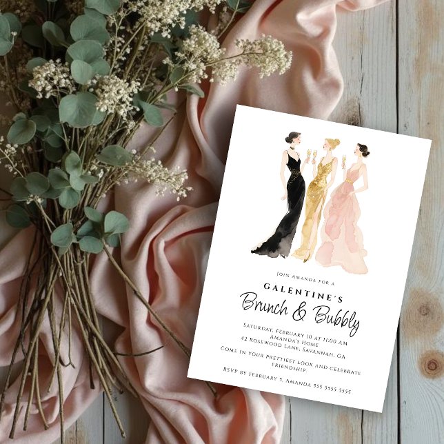 Glam Three Elegant Women Galentine's Day Party Einladung (Glam Three Elegant Women Galentine's Day Party Invitation Cards for Best Friends.)