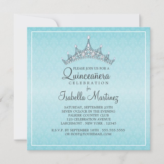 Glam Tiara Quinceanera Feier Einladung (Vorderseite)