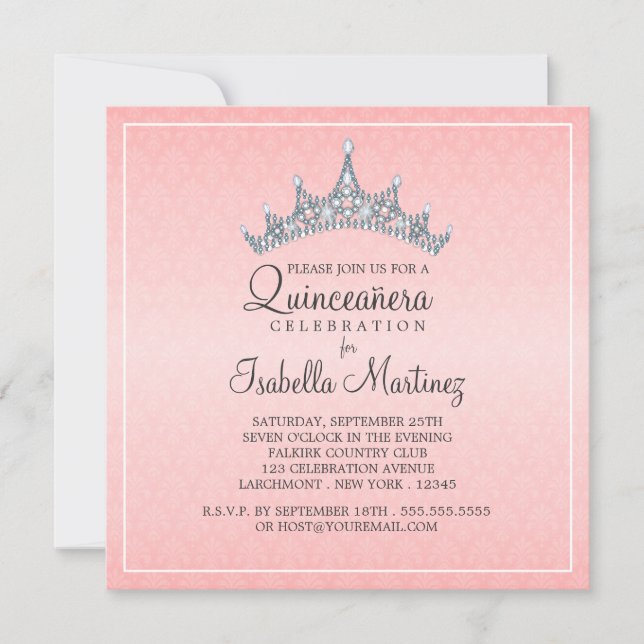 Glam Tiara Quinceanera Feier Einladung (Vorderseite)