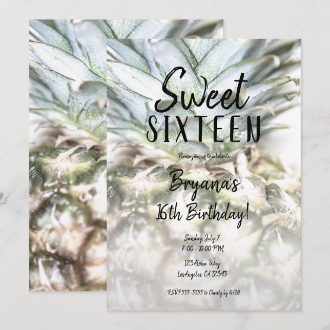 Glam Tropical Pineaple Sweet 16 Birthday Party Einladung (Vorne/Hinten)