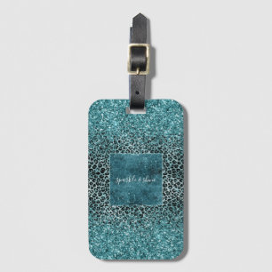 Glam Türkis Aquamarin Blue Leopard Print Glitzer Gepäckanhänger