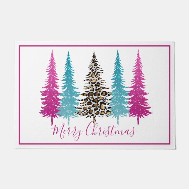 Glam Türkis und Pink Weihnachtsbaum Fußmatte (Vorderseite)