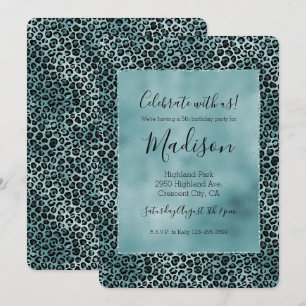 Glam Turquoise Aquamarin Blue Leopard Print Einladung