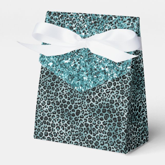 Glam Turquoise Aquamarin Blue Leopard Print Glitze Geschenkschachtel (Vorderseite)