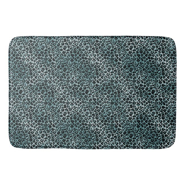 Glam Turquoise Aquamarin Blue Leopard Print Ombre Badematte (Vorderseite)