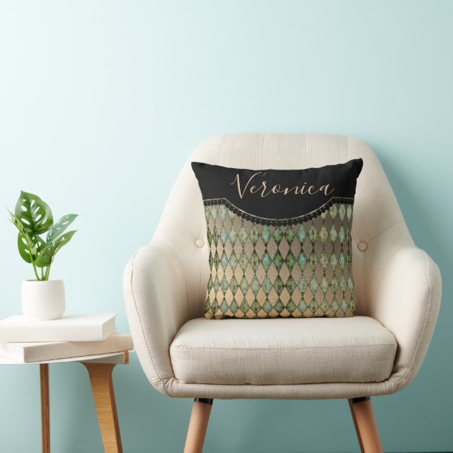 Glam Turquoise Harlequin Personalisiert Kissen (Stuhl )