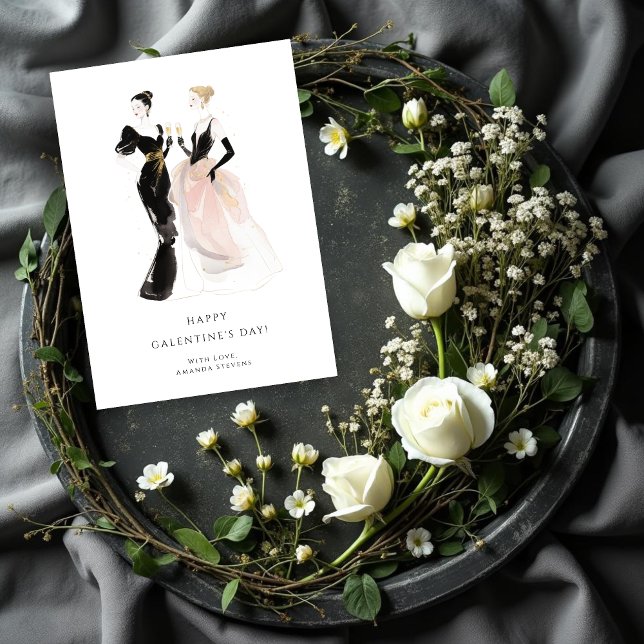Glam Two Pretty Elegant Women Galentine's Day Karte (Glam Two Pretty Elegant Women Galentine's Day Cards for Your Best Fiends.)