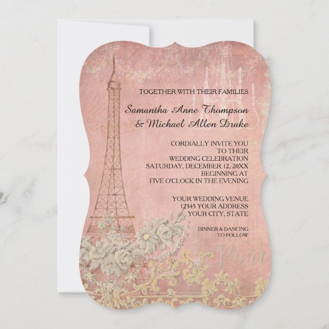 Glam Vintag Paris Pariser Hochzeit Einladung (Rückseite)