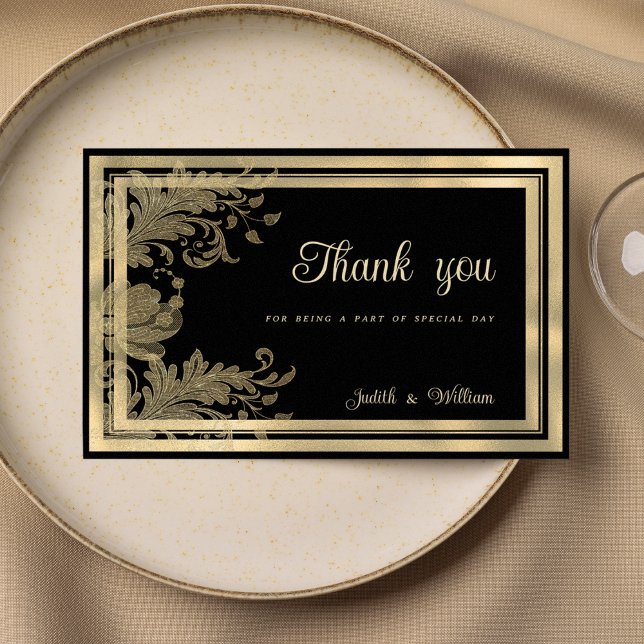 Glam Vintages schwarzes Gold Blüte Vielen Dank Einladung (Glam vintage black gold lace floral Thank You)