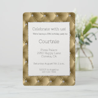 Glam Warm Gold Imitats Velvet Geburtstag Einladung