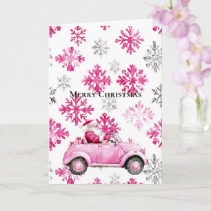Glam Weihnachtsmann Rosa Auto Weihnachten Schneefl Karte