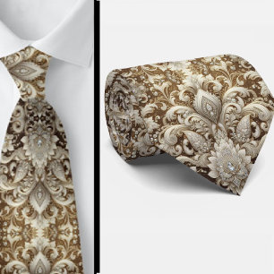 Glam Weiße und goldene Spitze Paisley Diamant Kraw Krawatte