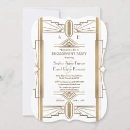 Glam White 1920s Great Gatsby Engagement Party Einladung