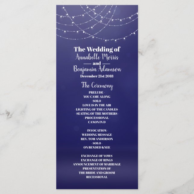 Glam White Fairy Light Blue Wedding Program Programm (Vorderseite)