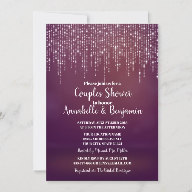Glam White Fairy Lights PINK BOKEH Paare Dusche Einladung (Vorderseite)