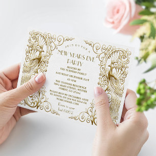 Glam White Gold Art Deco Frieden Silvesterabend Einladung