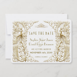 Glam White Gold Art Deco Friedhöfe Save the Date