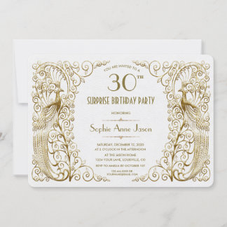 Glam White Gold Art Deco Peacocks Einladung zum Ge