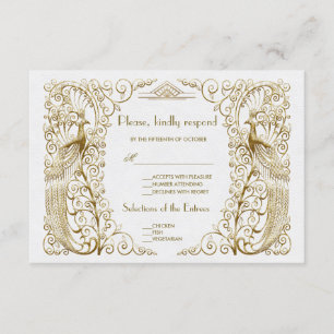 Glam White Gold Art Déco Peacocks Mariage RSVP