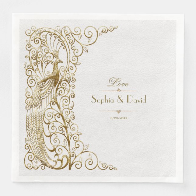 Glam White Gold Art Deco Serviette (Vorderseite)
