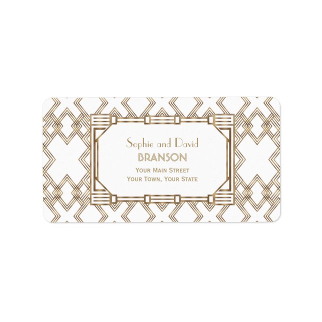 Glam White Gold Great Gatsby Wedding Adressaufkleber (Vorne)