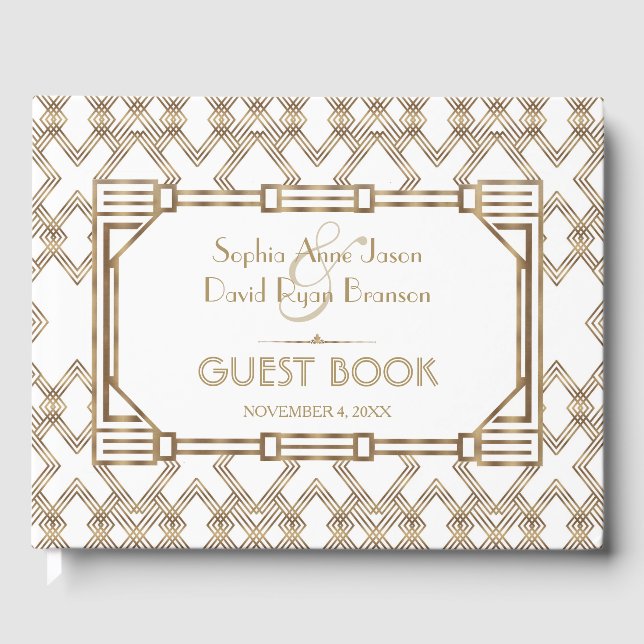 Glam White Gold Great Gatsby Wedding Gästebuch (Vorderseite)
