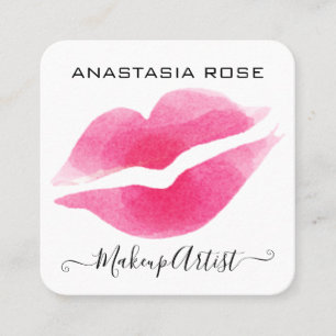 Glam White & Pink Lips Kiss Lipstick Makeup Künst Quadratische Visitenkarte
