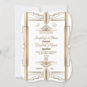 Glam White Roaring 20's Great Gatsby Wedding Einladung
