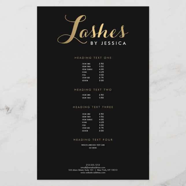 Glam Wimpern Script Text Gold/Schwarze Flugblatt Flyer (Vorne)