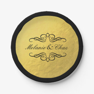 Glam Wirbel Blüh Gold Foil Kontur Hochzeit Pappteller