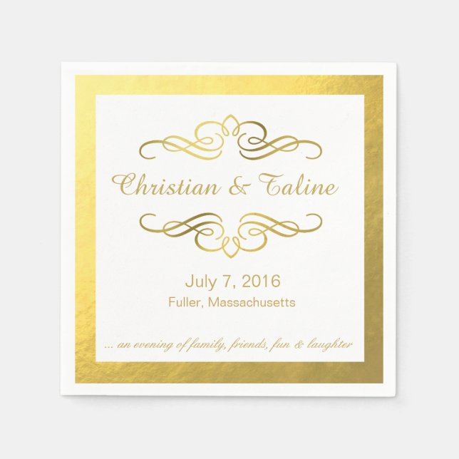 Glam Wirbel Blüh Gold Kontur Wedding Serviette (Vorderseite)
