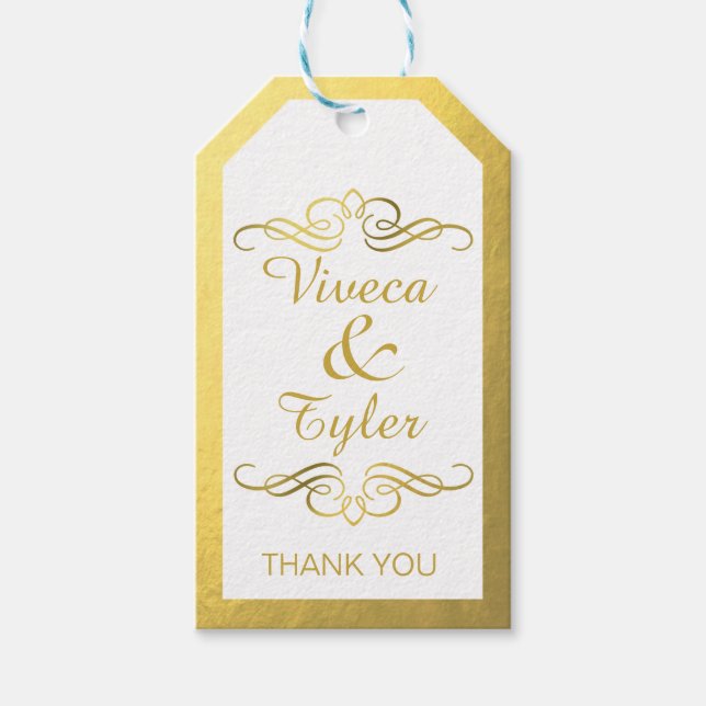 Glam Wirbel Geblüht Gold Foil Vielen Dank Geschenkanhänger (Vorderseite)