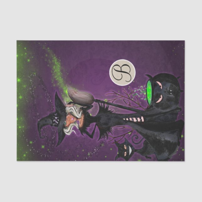Glam Witch Halloween Monogram Letter Initial Seidenpapier (Vorderseite)
