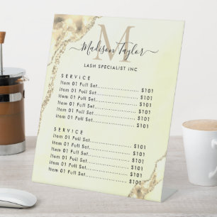 Glam Yellow Glitzer Agate Marble Monogramm Sockelschild