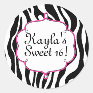 Glam Zebra Print and Pink Sweet 16 Party Sticker