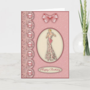 Glamor Girl en rose - Carte Anniversaire