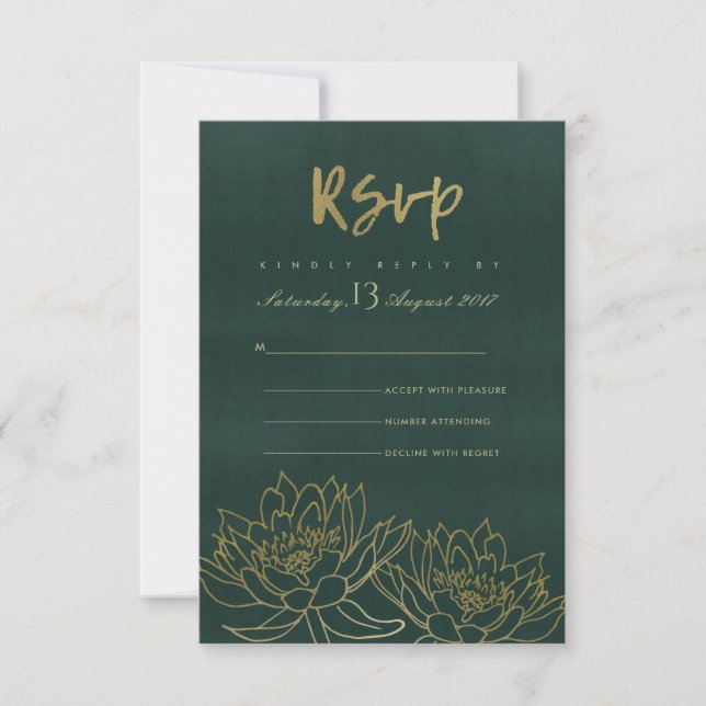 GLAMOREUX OR SOMBRE VERT LOTUS FLORAL RSVP (Devant)