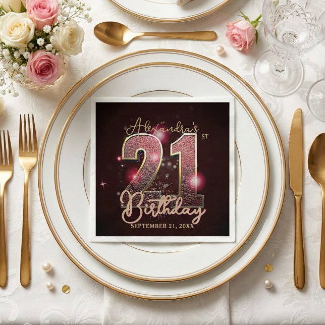 Glamorous 21st Birthday Rose Gold Pink Glitter Serviette (Von Creator hochgeladen)