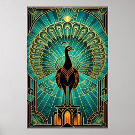 Glamorous Art Deco Peacock Teal & Gold Poster