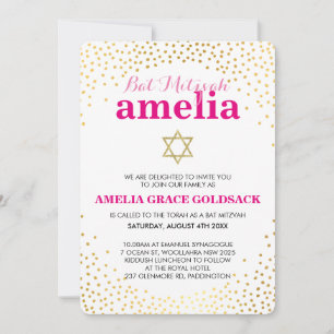 GLAMOROUS BAT MITZVAH rustikaler Goldkonfetti pink Einladung
