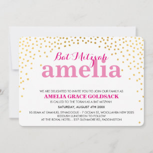 GLAMOROUS BAT MITZVAH rustikaler Goldkonfetti pink Einladung