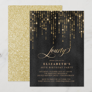 Glamorous Black and Gold Birthday Party  Einladung