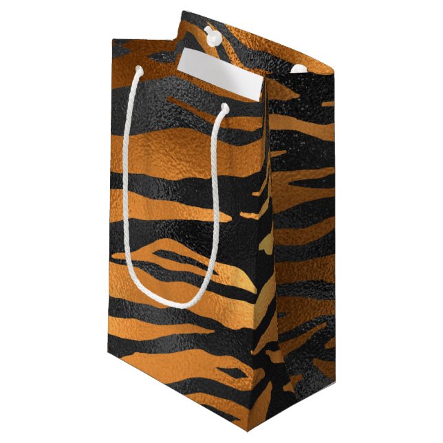 Glamorous Black Brown Tiger Stripes Animal Print Kleine Geschenktüte (Vorderseite Schrägansicht)