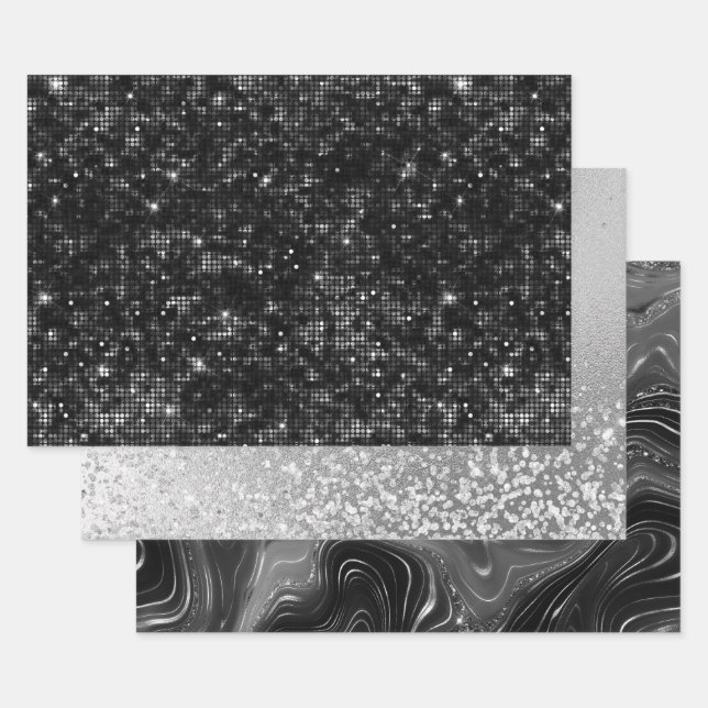 Glamorous Black & Silver Sparkling Patterns Geschenkpapier Set (Set)