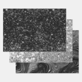 Glamorous Black & Silver Sparkling Patterns Geschenkpapier Set